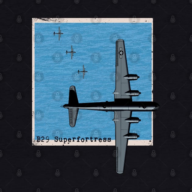 B29 Superfortress WW2 bomber airplane over the sea by Jose Luiz Filho